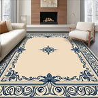 Navy Floral Border Ornate Design Rug