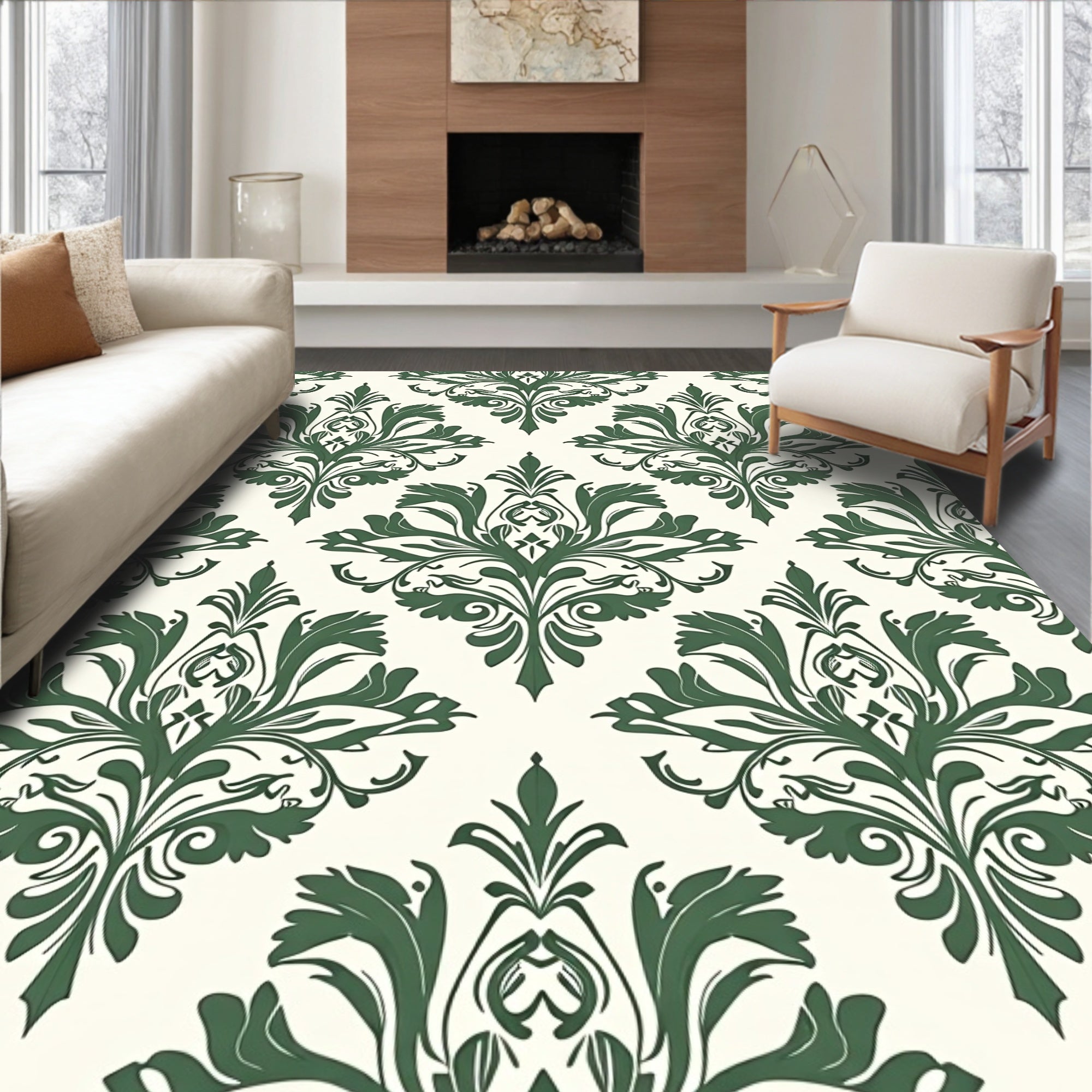 Classic Damask Floral Pattern Rug