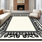 Bold Black Cream Abstract Motif Rug