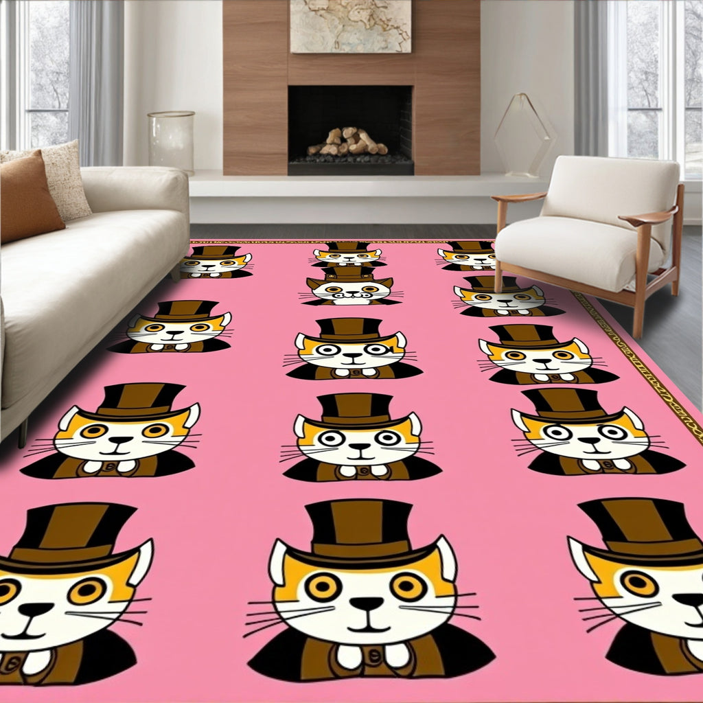 Whimsical Cats in Top Hats Pattern Rug