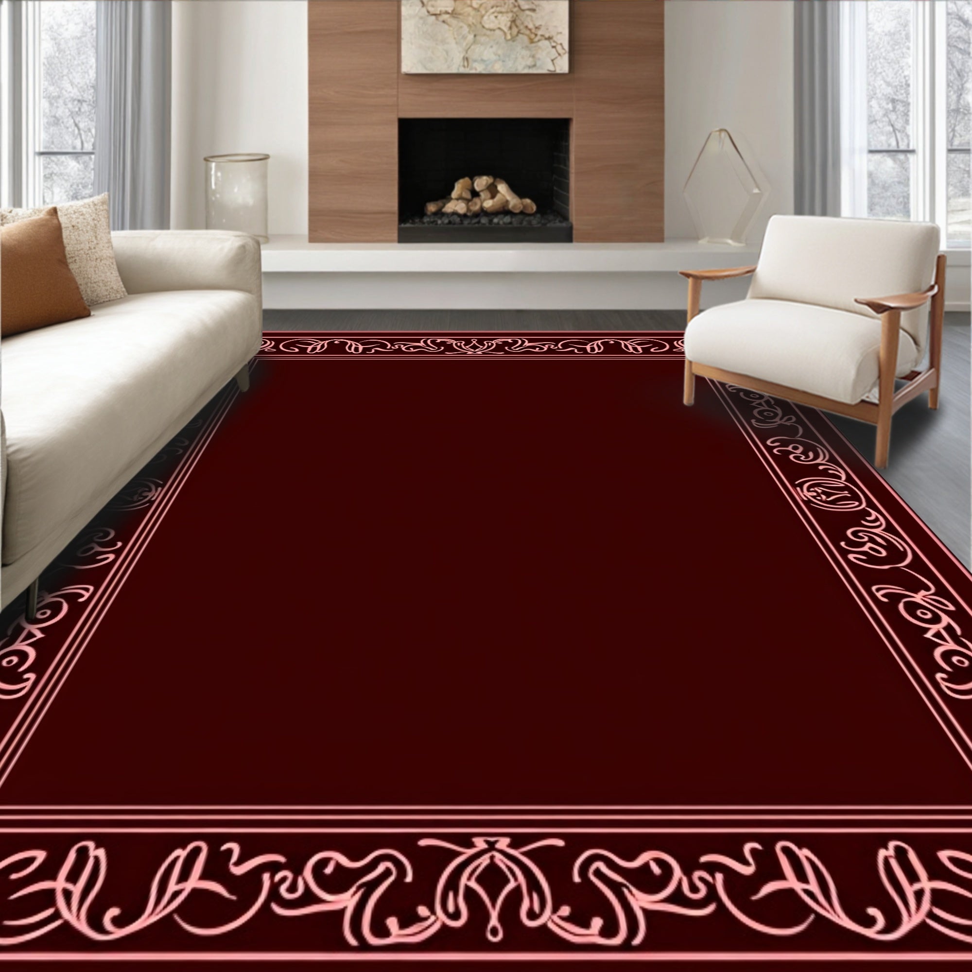 Ornate Flourish Border Design Rug
