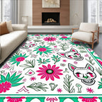 Whimsical Cat Skull Floral Pattern Rug
