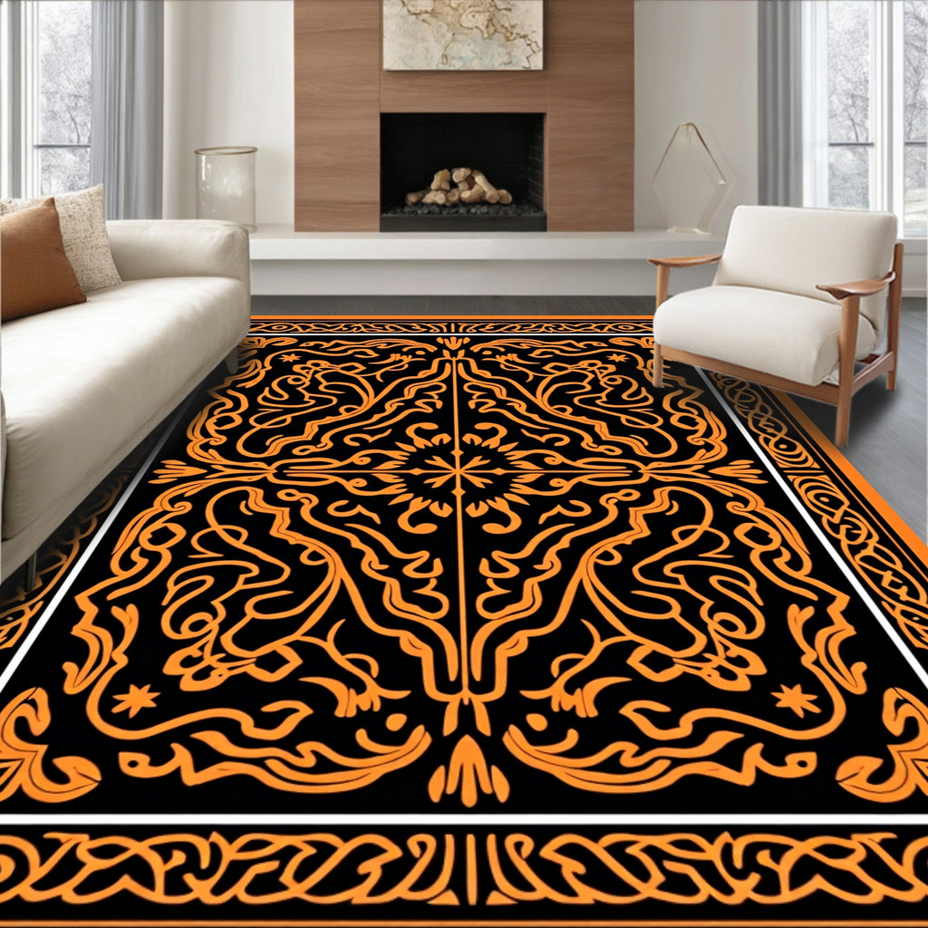 Intricate Orange Tribal Pattern Design Rug