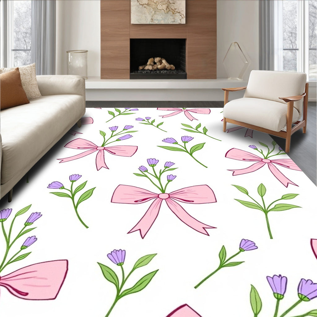 Floral Bow Patterned Cute Design Rug
