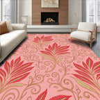 Vintage Floral Swirl Red Leaf Design Rug