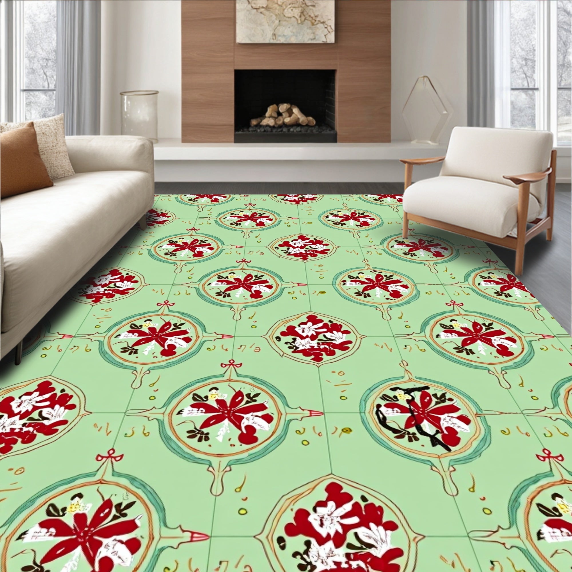 Whimsical Floral Medallion Pattern Rug
