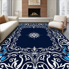 Ornate Blue White Floral Scrollwork Rug