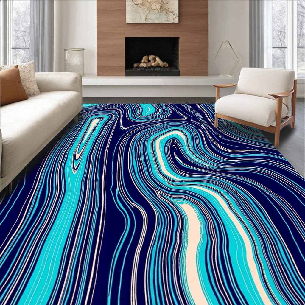 Abstract Swirl Blue Cream Rug