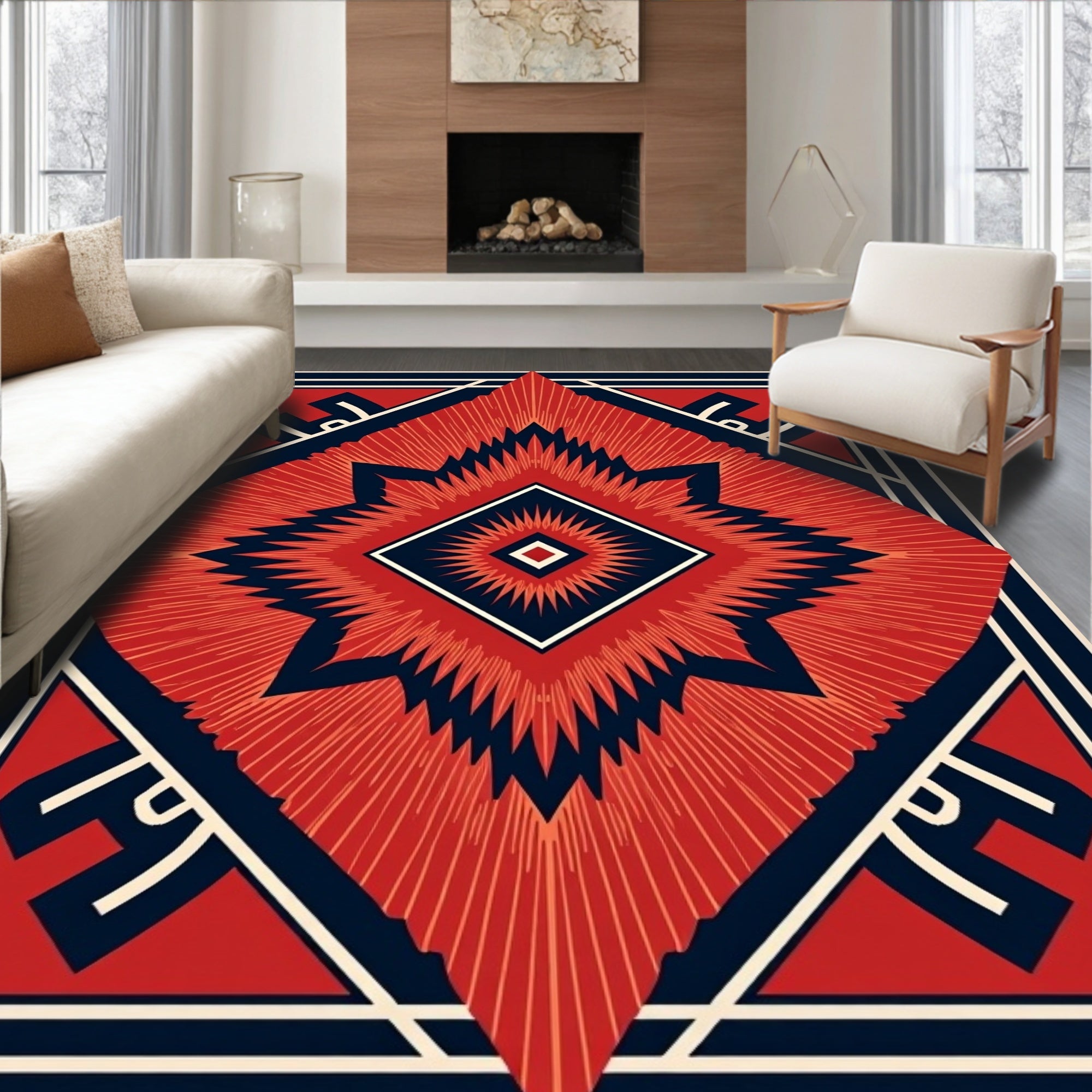 Bold Geometric Sunburst Design Rug