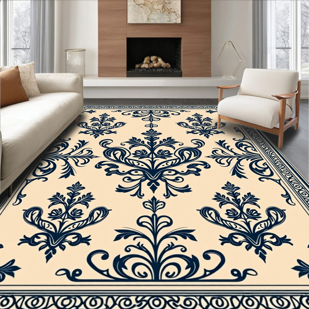 Ornate Damask Floral Motif Pattern Rug