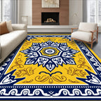 Yellow Blue Floral Medallion Design Rug