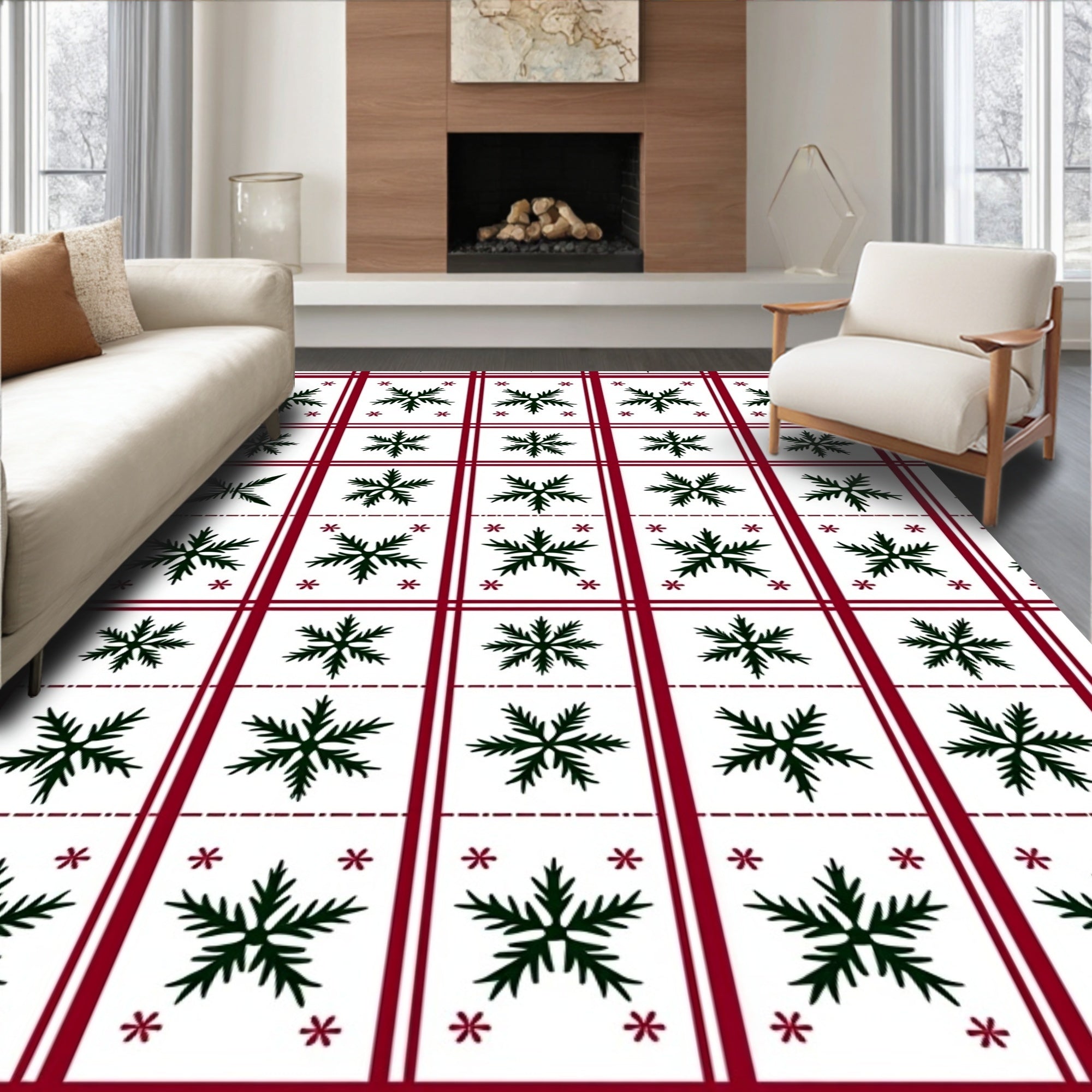 Winter Snowflake Plaid Pattern Rug