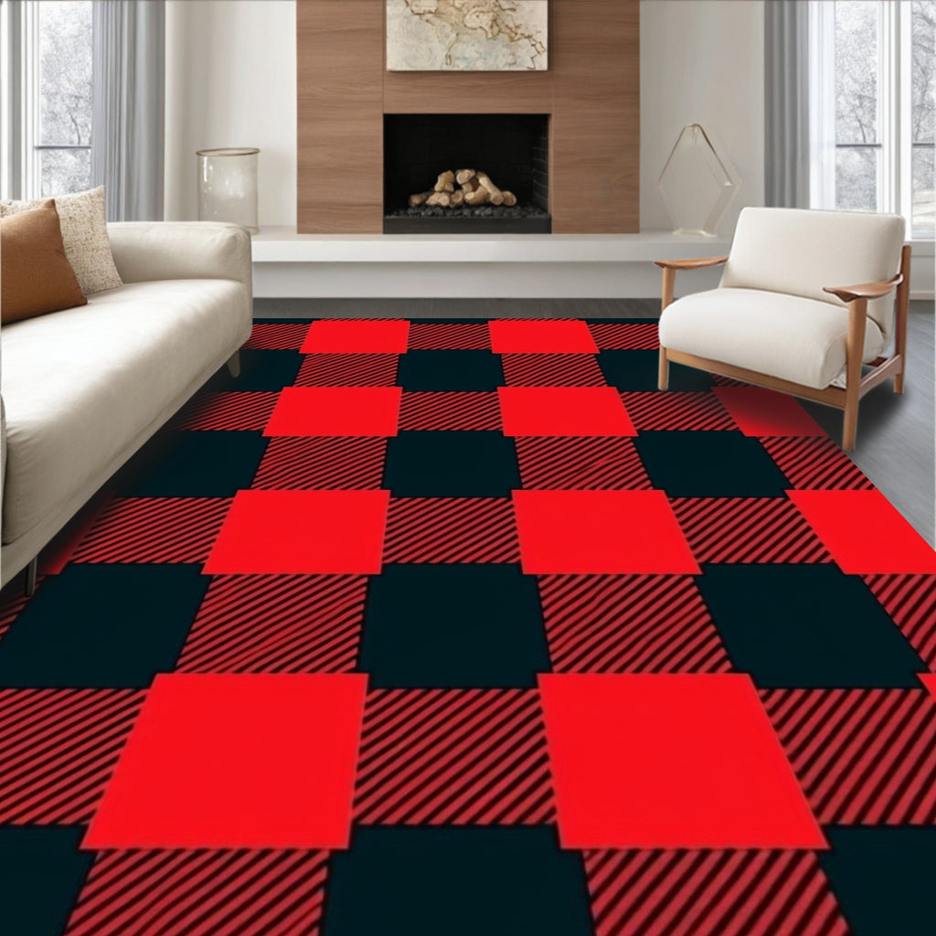 Classic Red Black Buffalo Check Pattern Rug