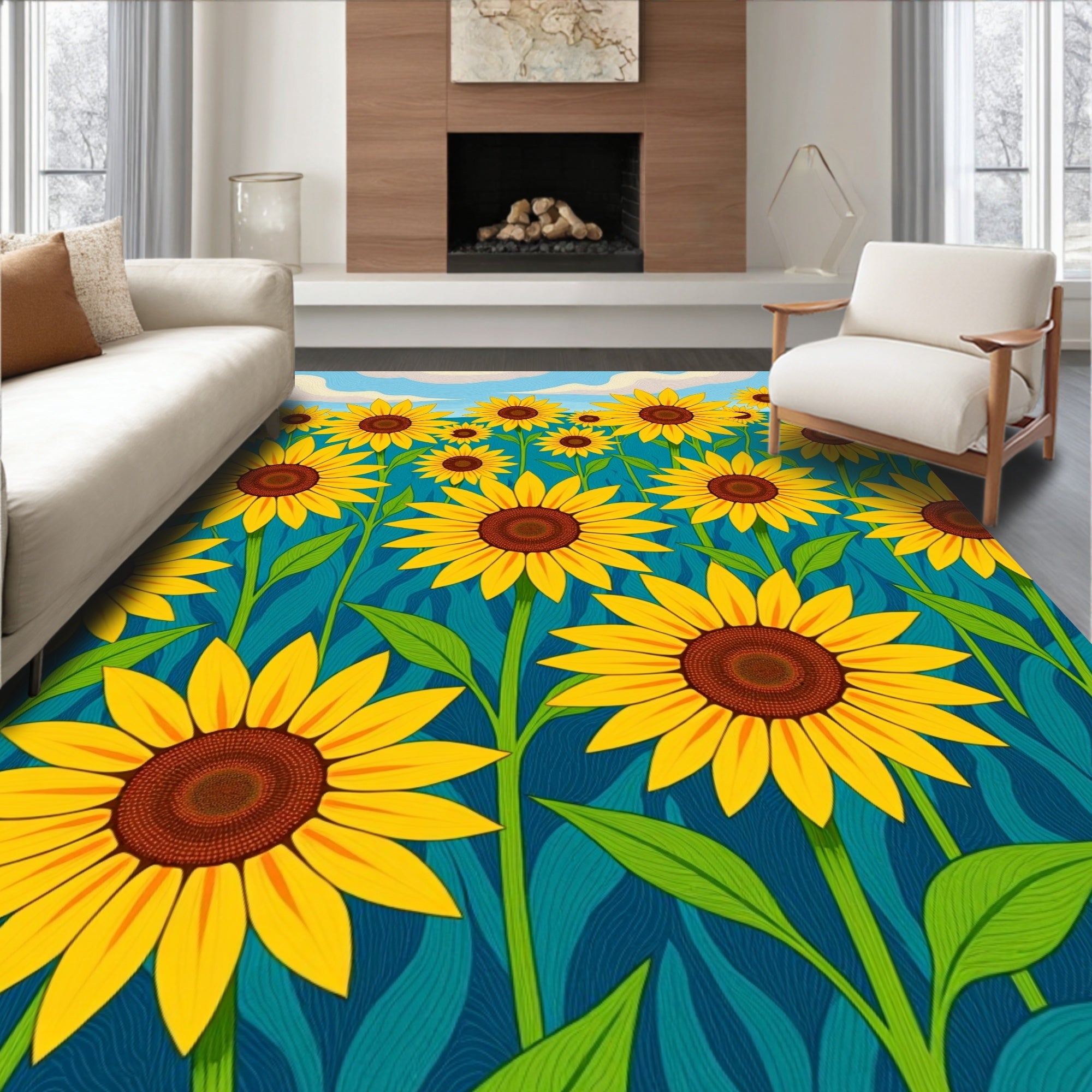 Radiant Sunflower Field Pattern Design Rug