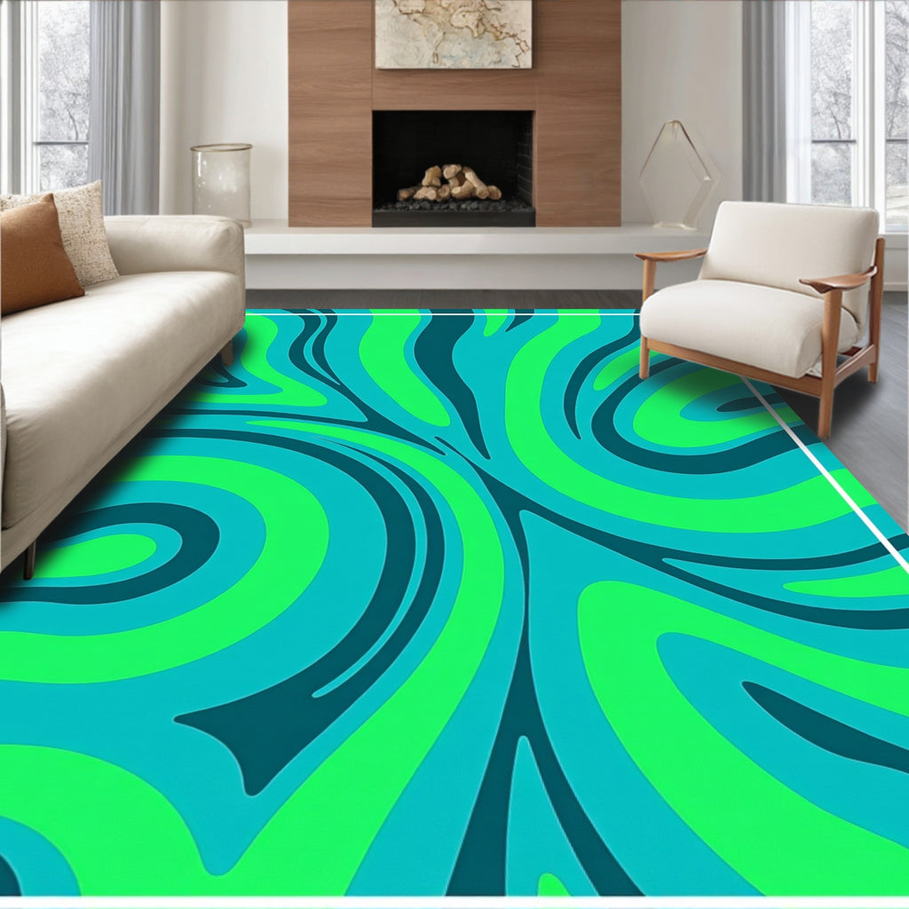 Aqua Emerald Swirl Pattern Rug