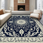Ornate Sunburst Floral Scrollwork Design Rug
