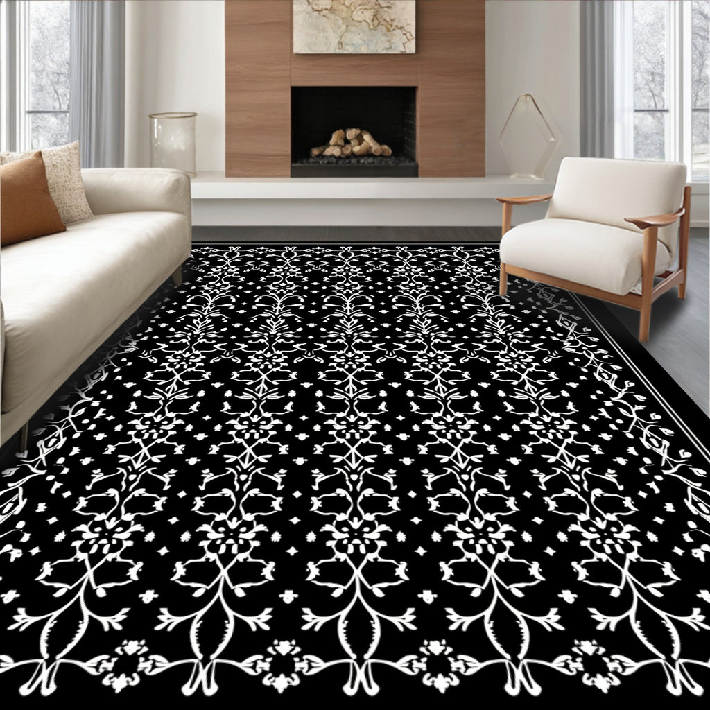 Elegant White Floral Damask Pattern Rug