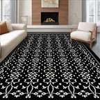 Elegant White Floral Damask Pattern Rug
