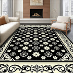 Elegant Black Floral Border Design Rug