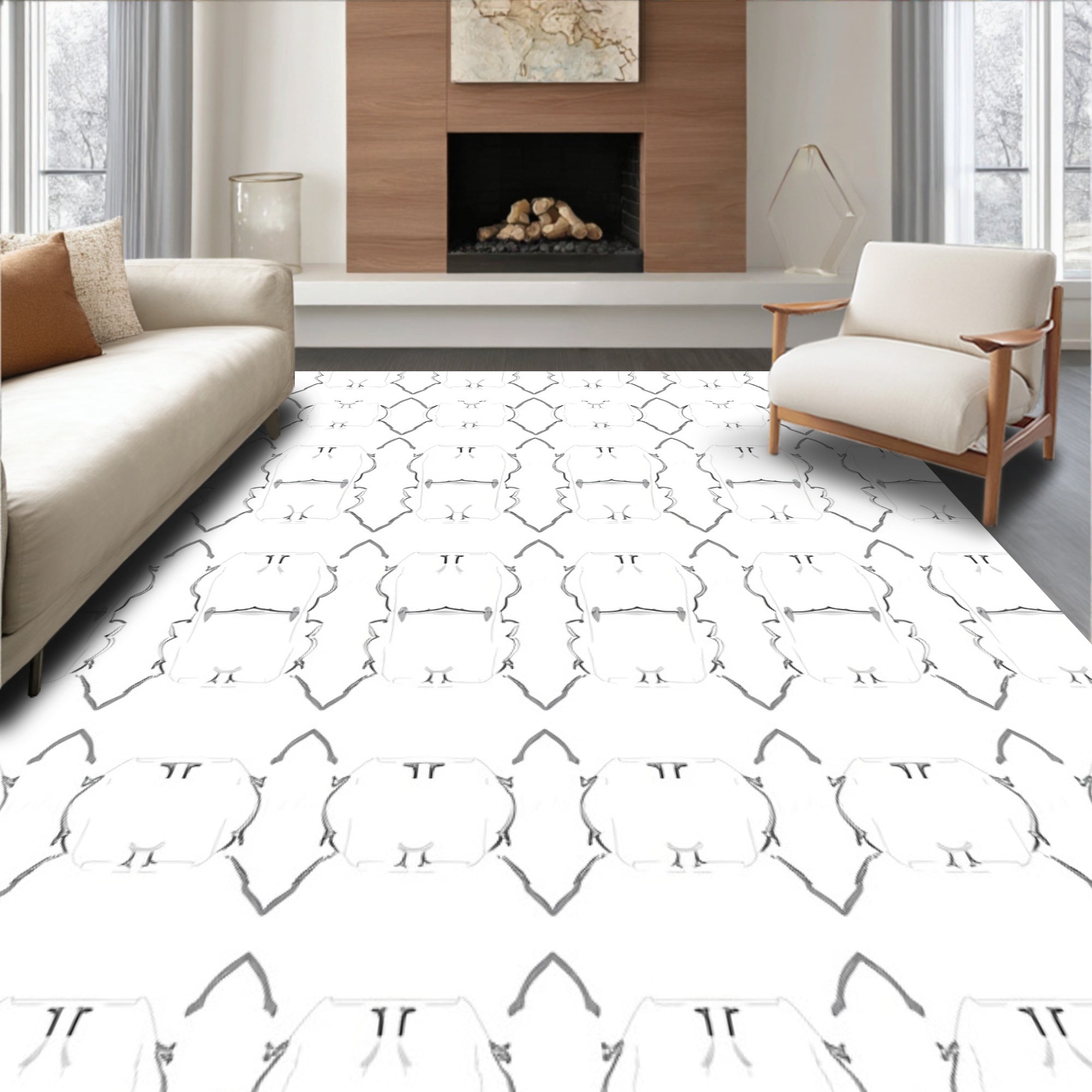 Monochromatic Abstract Geometric Pattern Rug