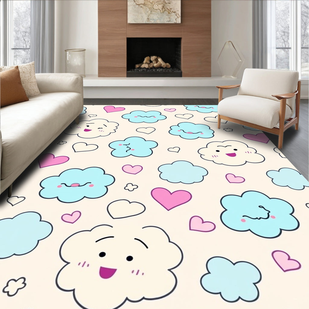Happy Cloud Heart Pattern Rug