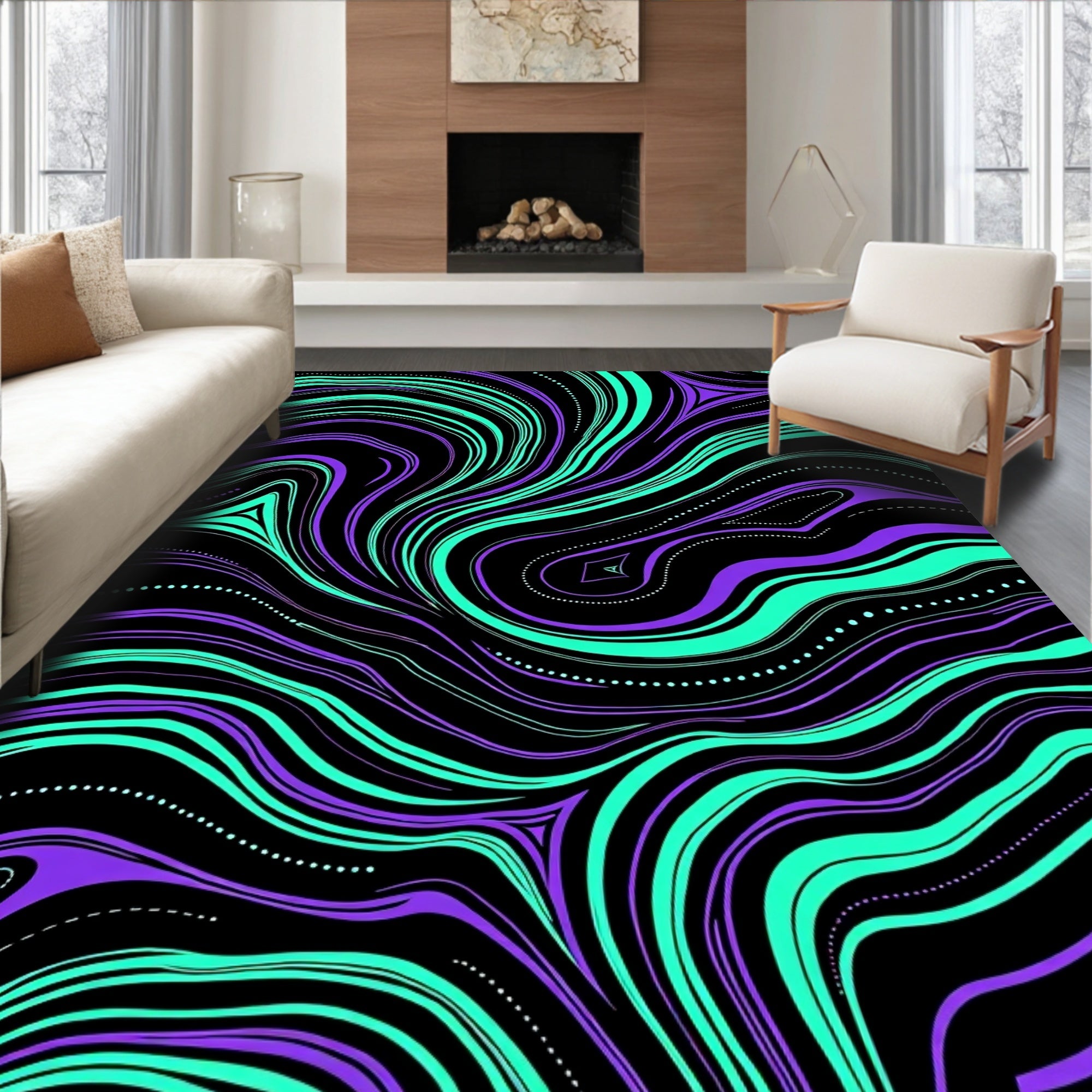 Trippy Swirling Abstract Lines Rug