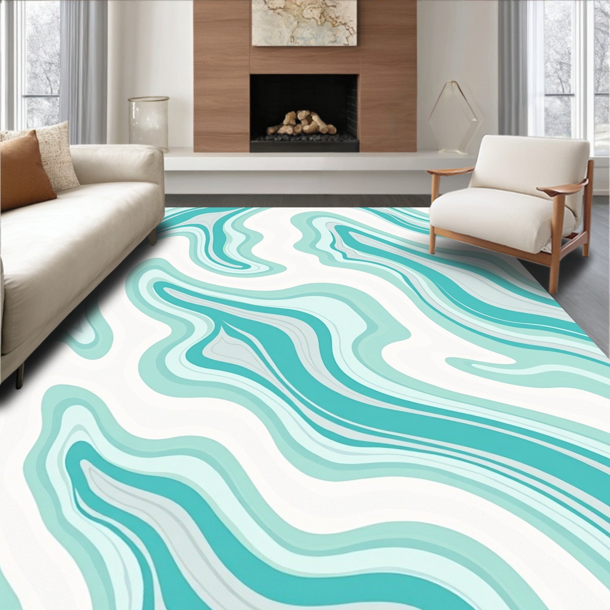 Aqua Marble Patterned Design Rug
