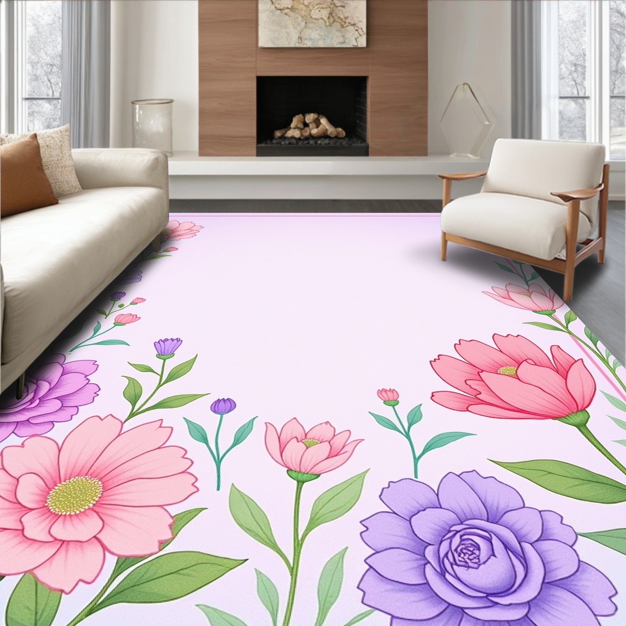 Pastel Floral Garden Pattern Rug