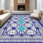 Intricate Blue Cyan Geometric Medallion Rug