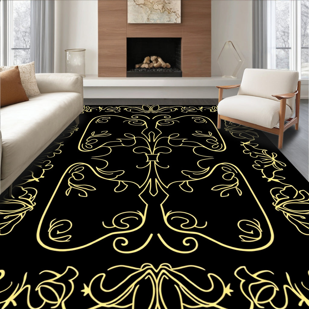 Elegant Golden Floral Scrollwork Design Rug