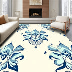 Classic Blue Floral Damask Pattern Rug