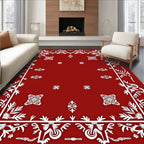 Red Floral Intricate Border Design Rug