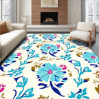 Floral Vining Patterned Blue Pink Rug