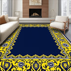 Bold Yellow Navy Floral Frame Design Rug