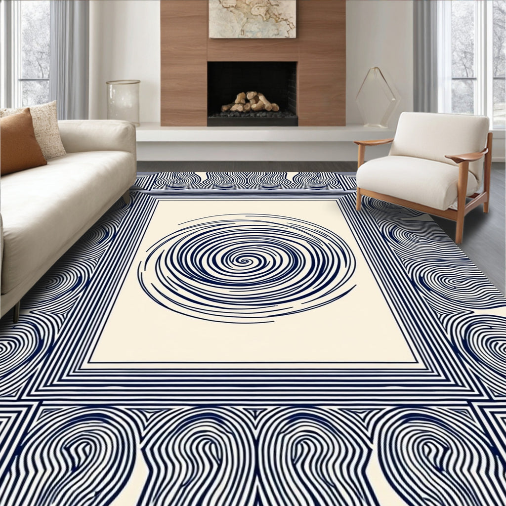 Abstract Swirl Geometric Border Design Rug