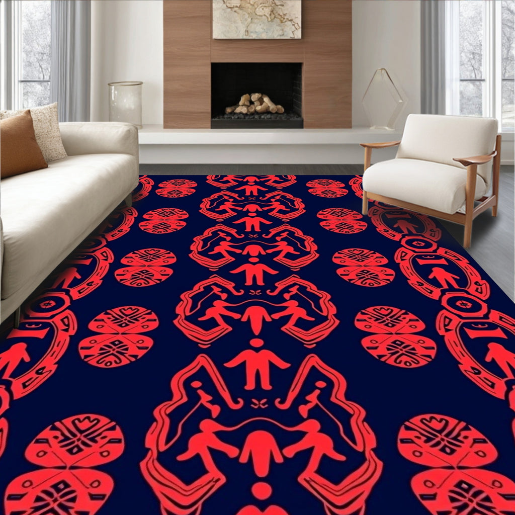 Red Figures Abstract Pattern Runner Rug