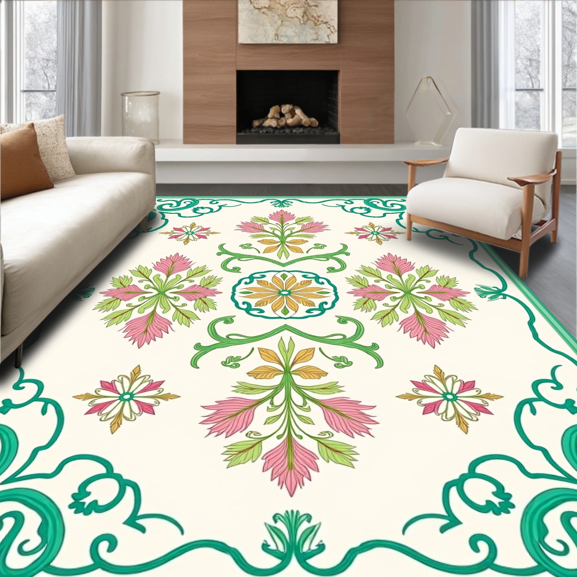 Emerald Swirl Floral Motifs Rug