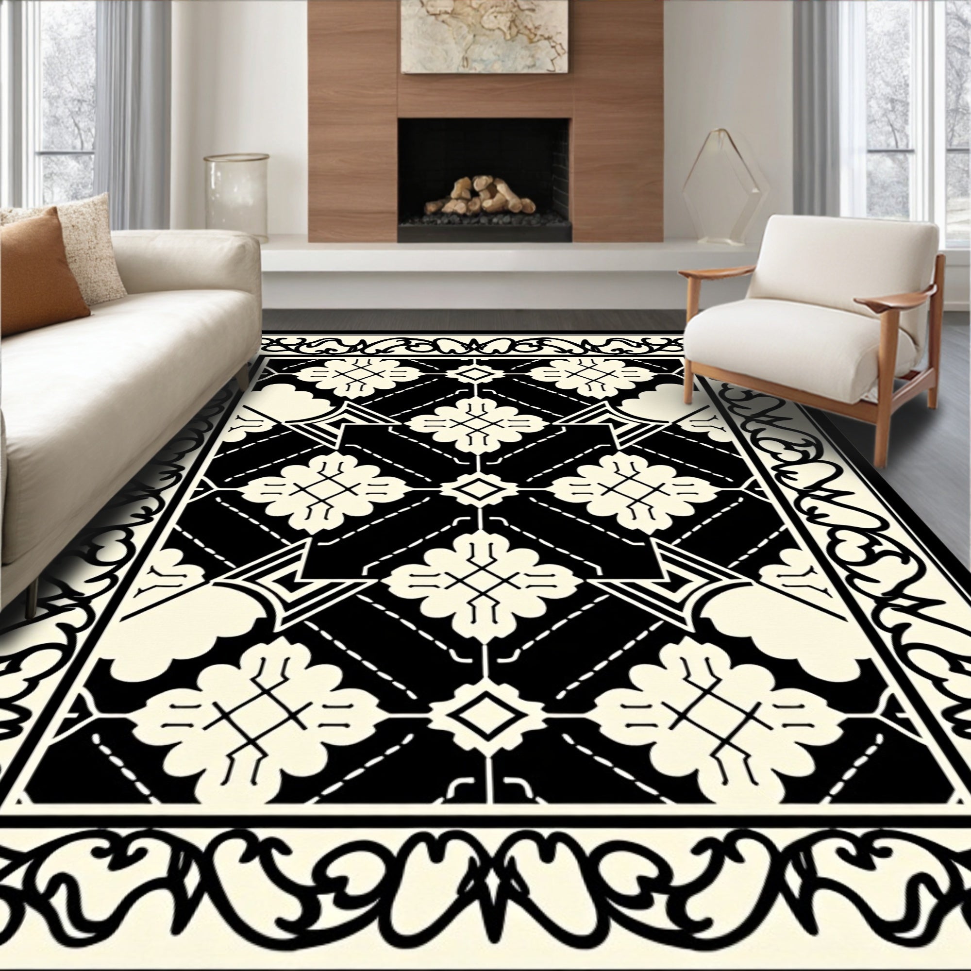 Contrast Floral Geometric Ornament Rug