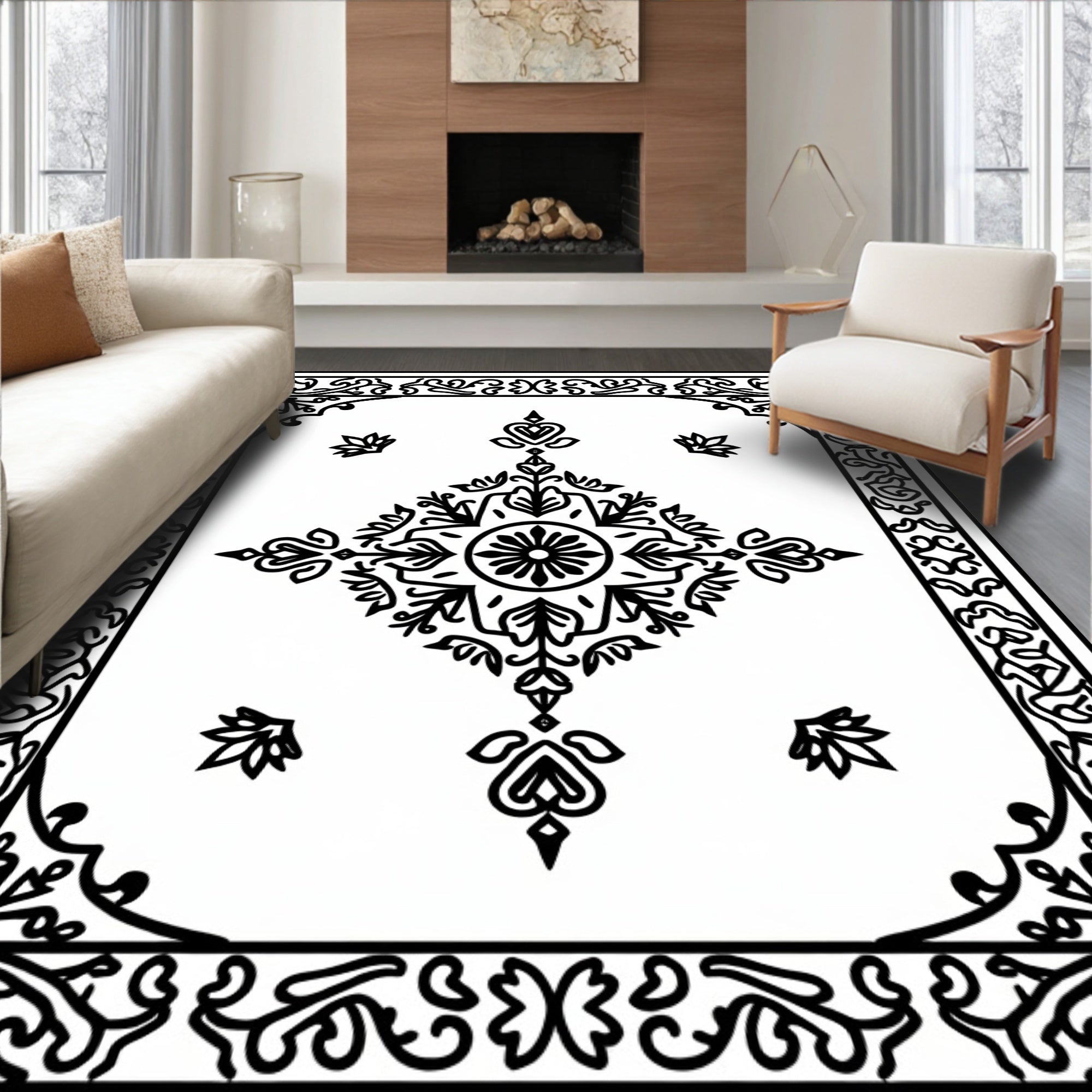 Ornate Floral Mandala Contour Rug
