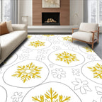 Gold Snowflake Graphic And Flower Outline Rug