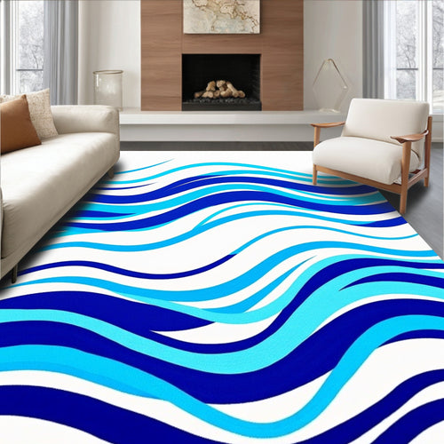 Abstract Blue Wave Pattern Rug