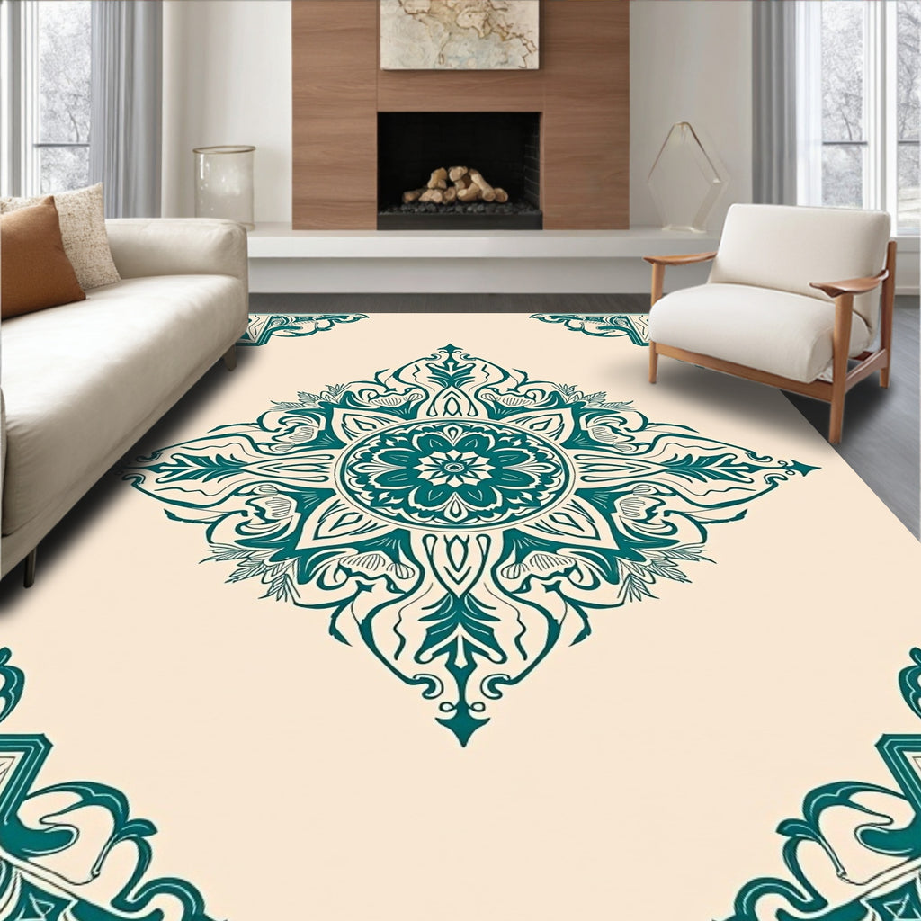 Teal Floral Mandala Artful Design Rug