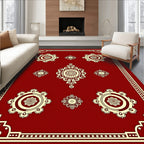 Maroon Floral Medallion Traditional Rug Design Rug