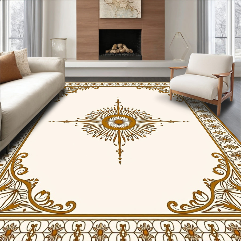 Geometric Starburst Floral Border Pattern Rug