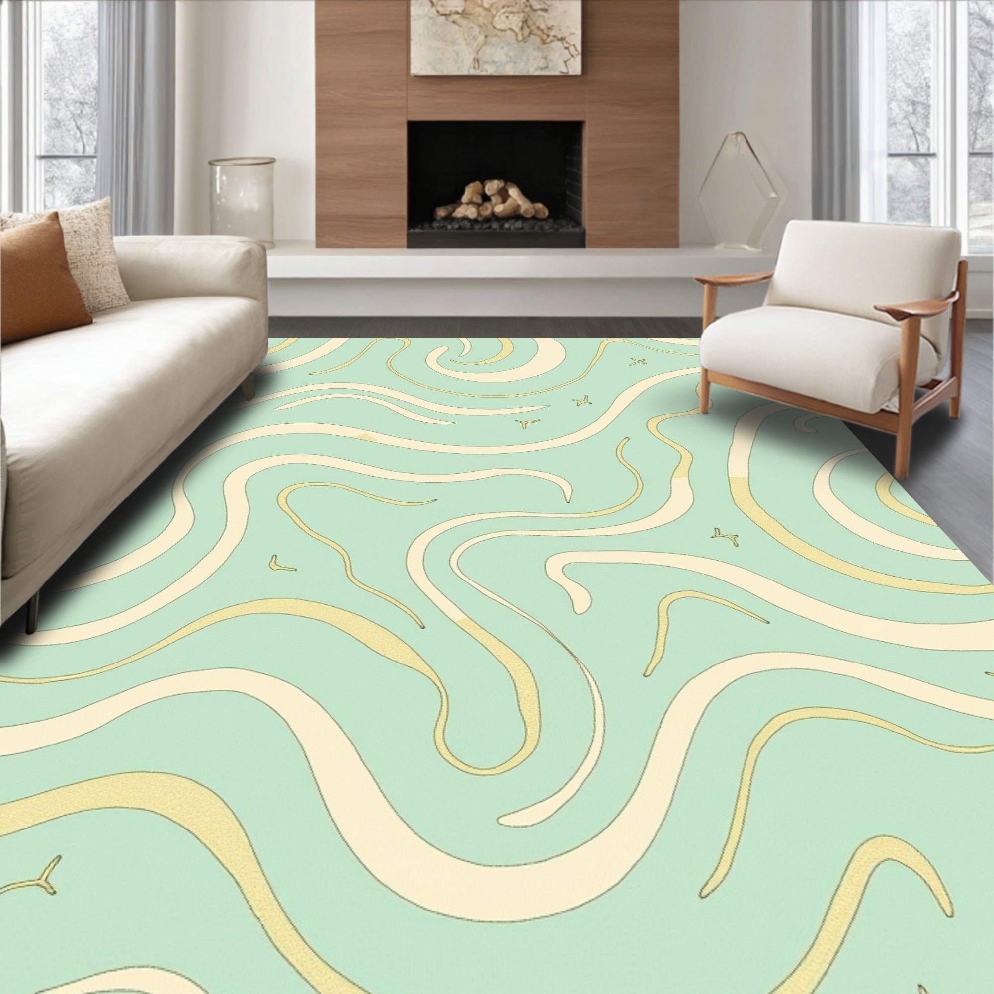 Aqua Waves Abstract Pattern Rug