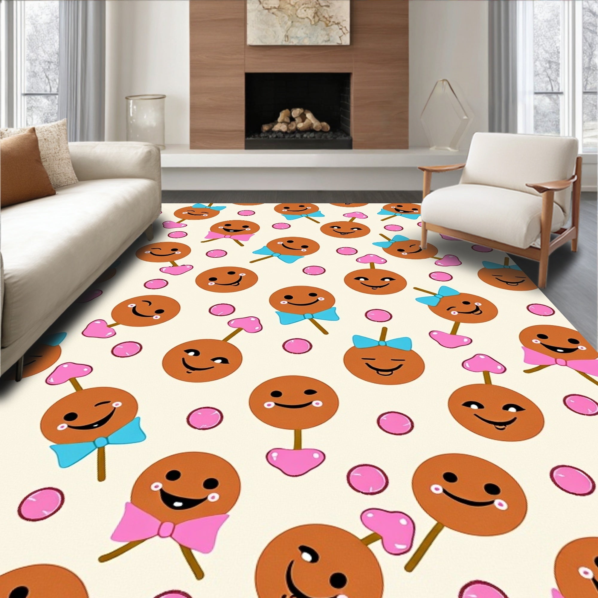 Cute Round Character Pattern Rug