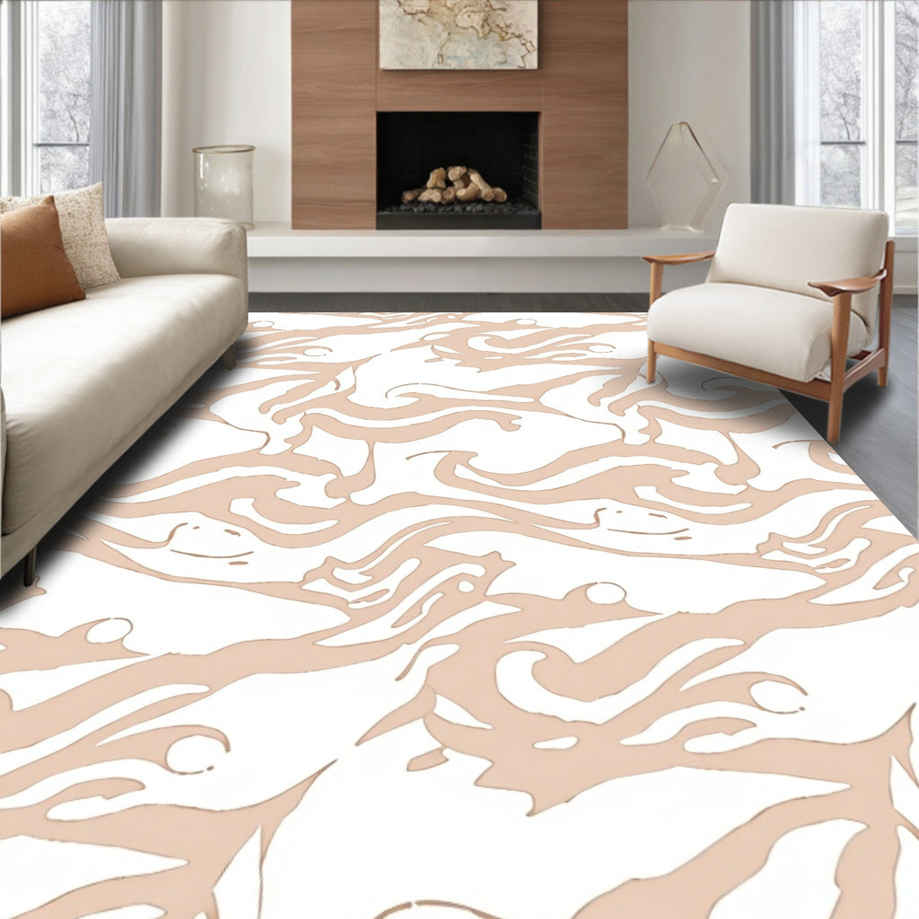 Beige Swirl Abstract Artful Design Rug
