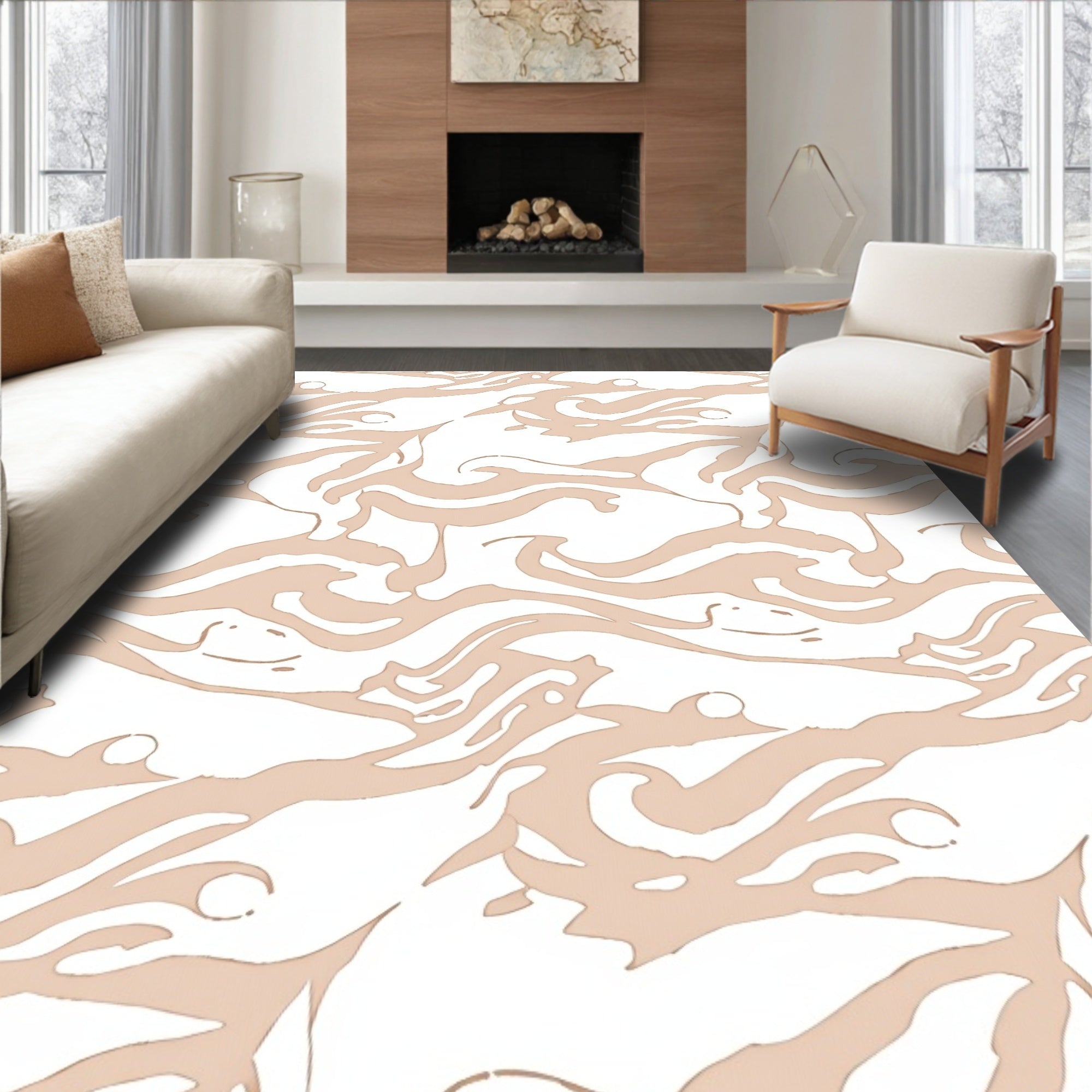 Beige Swirl Abstract Artful Design Rug