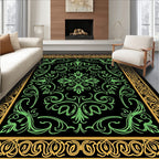Elegant Green Floral Bordered Rug