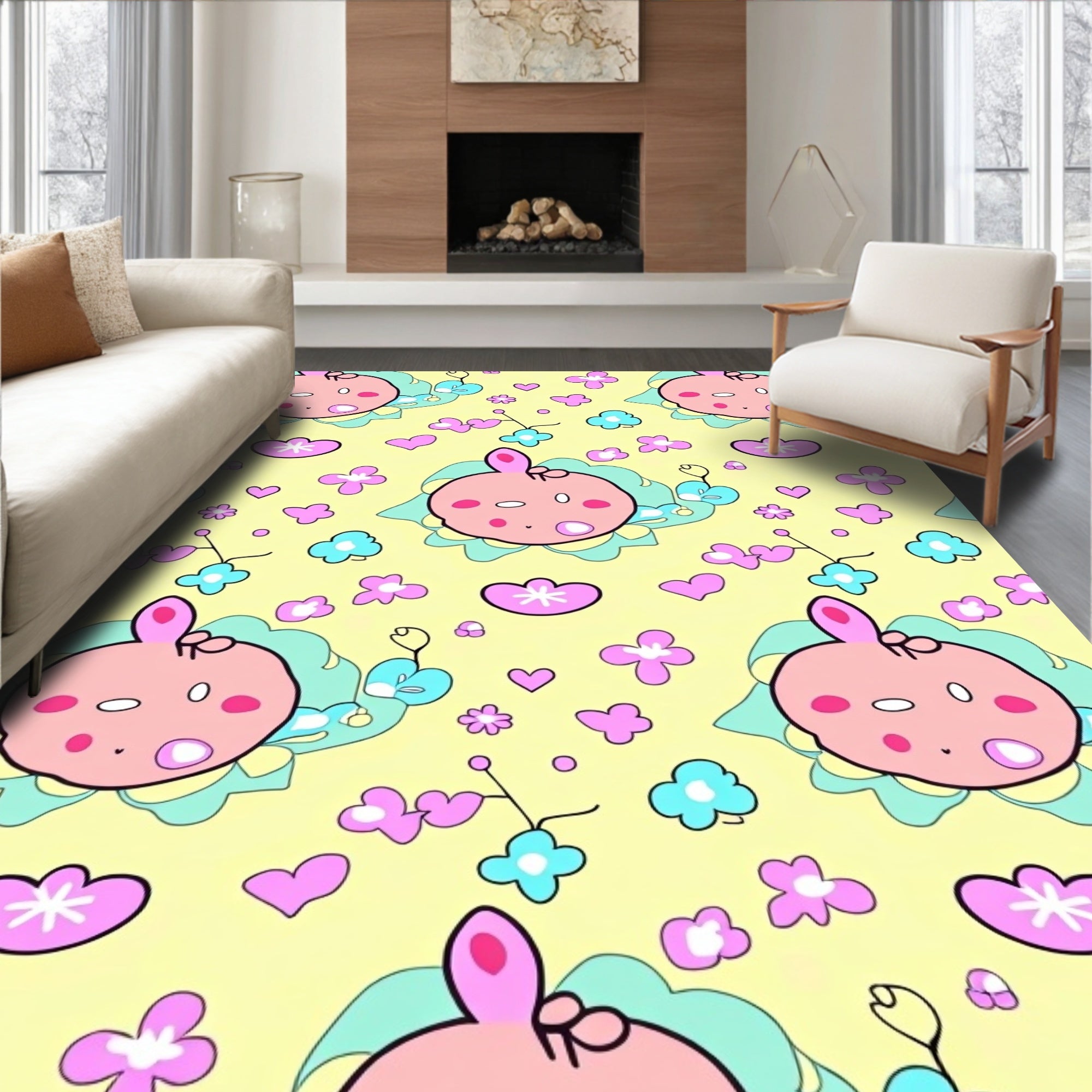 Sweet Baby Animal Floral Pattern Rug